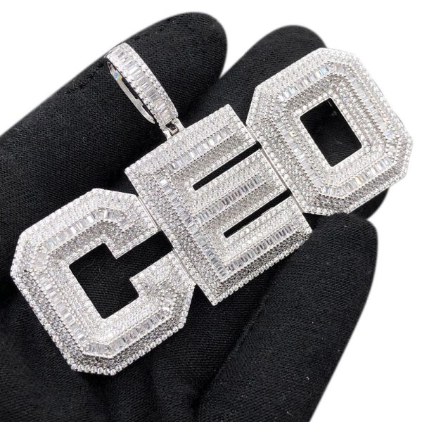 Sterling Silver Baguette CEO Iced Out Pendant For Cheap