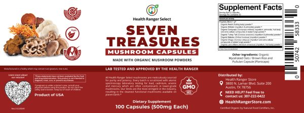 Seven Treasures Mushroom 100 caps (500mg) (Made With Organic Mushroom Powders) Sale - Image 2