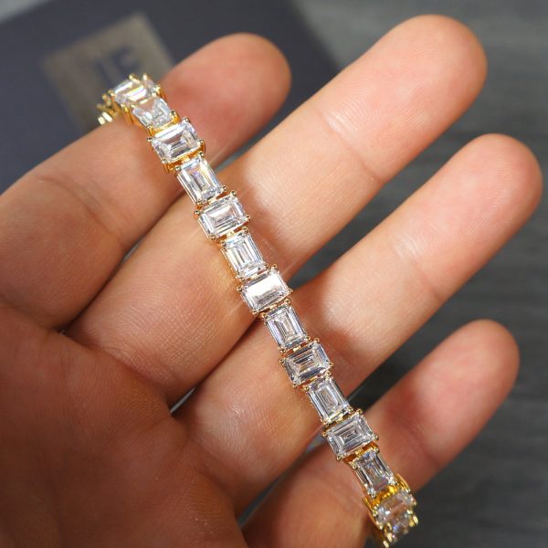 14K Gold Pure Water Emerald Cut Tennis Bracelet Supply - Image 3