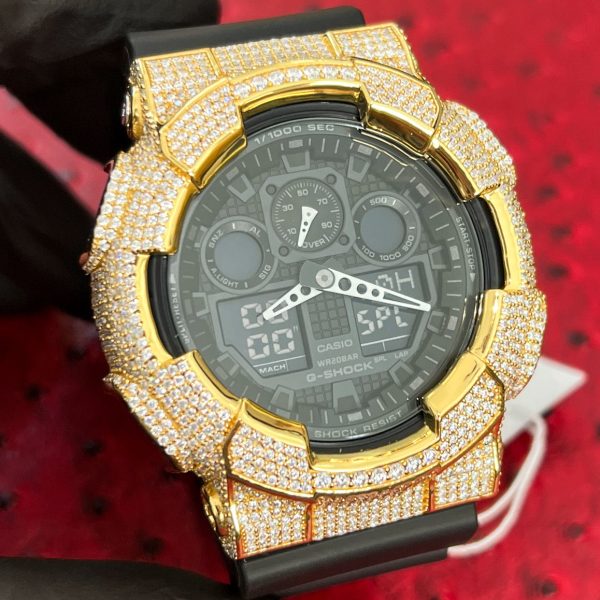 Gold 6.58 CTW Moissanite Iced Out G Shock GA-100 Hot on Sale