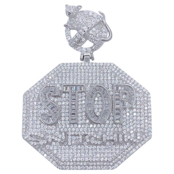 925 Silver Simulated Diamond STOP SNITCHIN Pendant For Discount