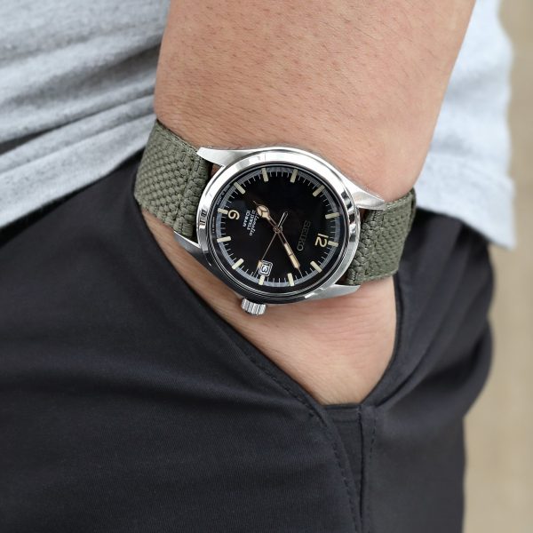 2-pcs Unique Pattern Military Green Watch Band, Polished Buckle on Sale - Image 3