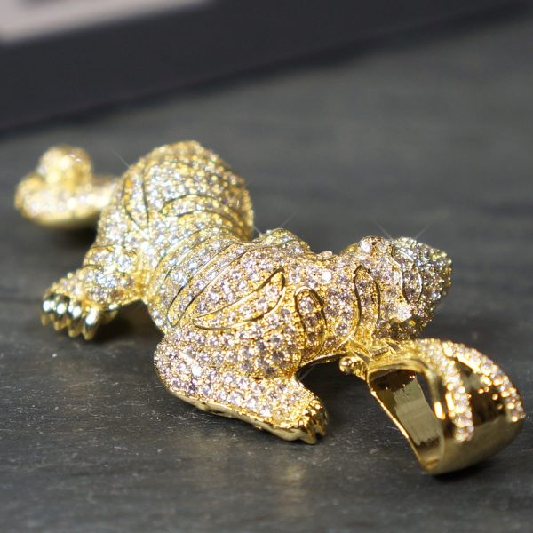 14K Gold 3D Diamond Mini Tiger Pendant For Sale - Image 2