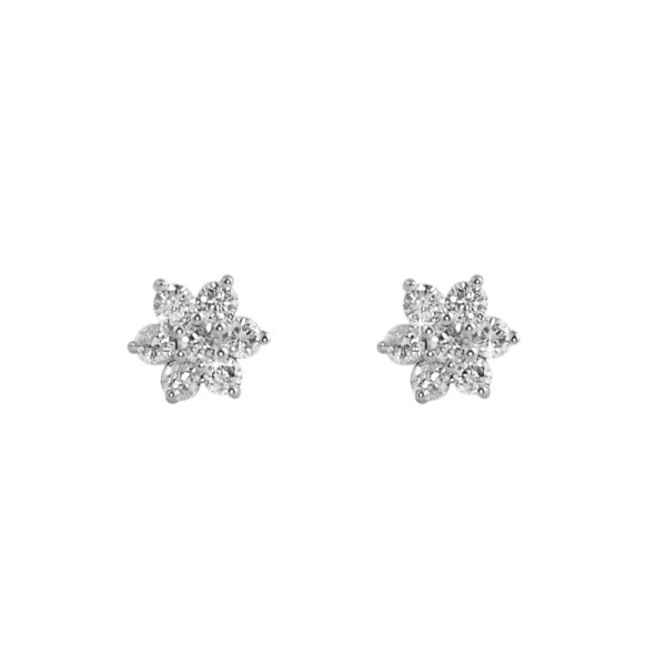 0.41 Carat Diamond Flower Earrings 10K Gold Hot on Sale - Image 4