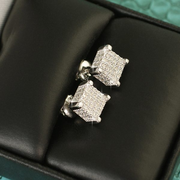 0.54 CTW Moissanite Iced Out 3D Cube Earrings Online now - Image 2