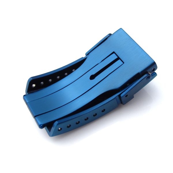 18mm, 20mm or 22mm Stainless Steel Button Chamfer double locks Diver Clasp for Watch Band, IP Blue Supply - Image 3