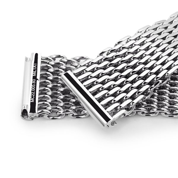 22mm Polished Tapered Winghead  SHARK  Mesh watch band, V-Clasp For Discount - Image 5
