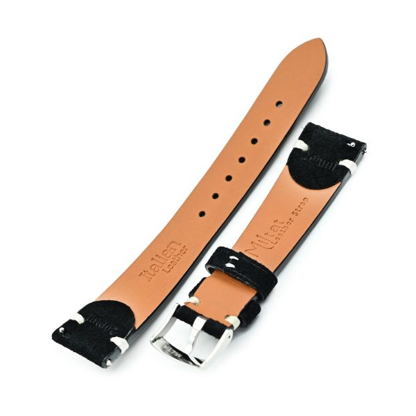 Black Italian Suede Leather Watch Strap | Twin-Stitch Quick Release | 20mm Online now - Image 4