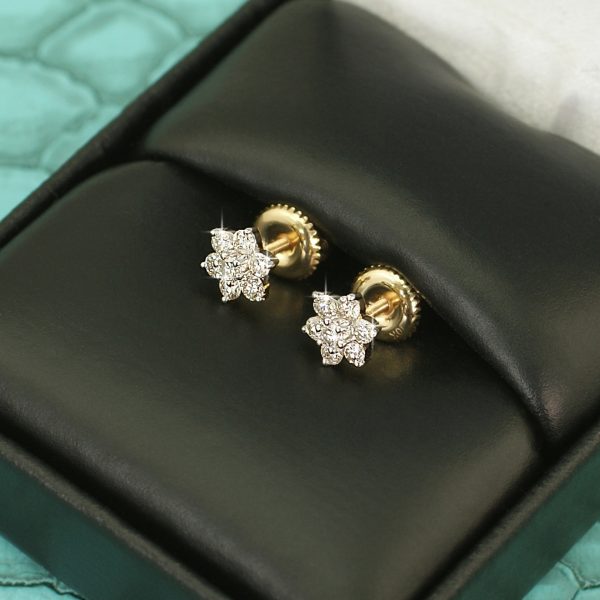 0.41 Carat Diamond Flower Earrings 10K Gold Hot on Sale - Image 3