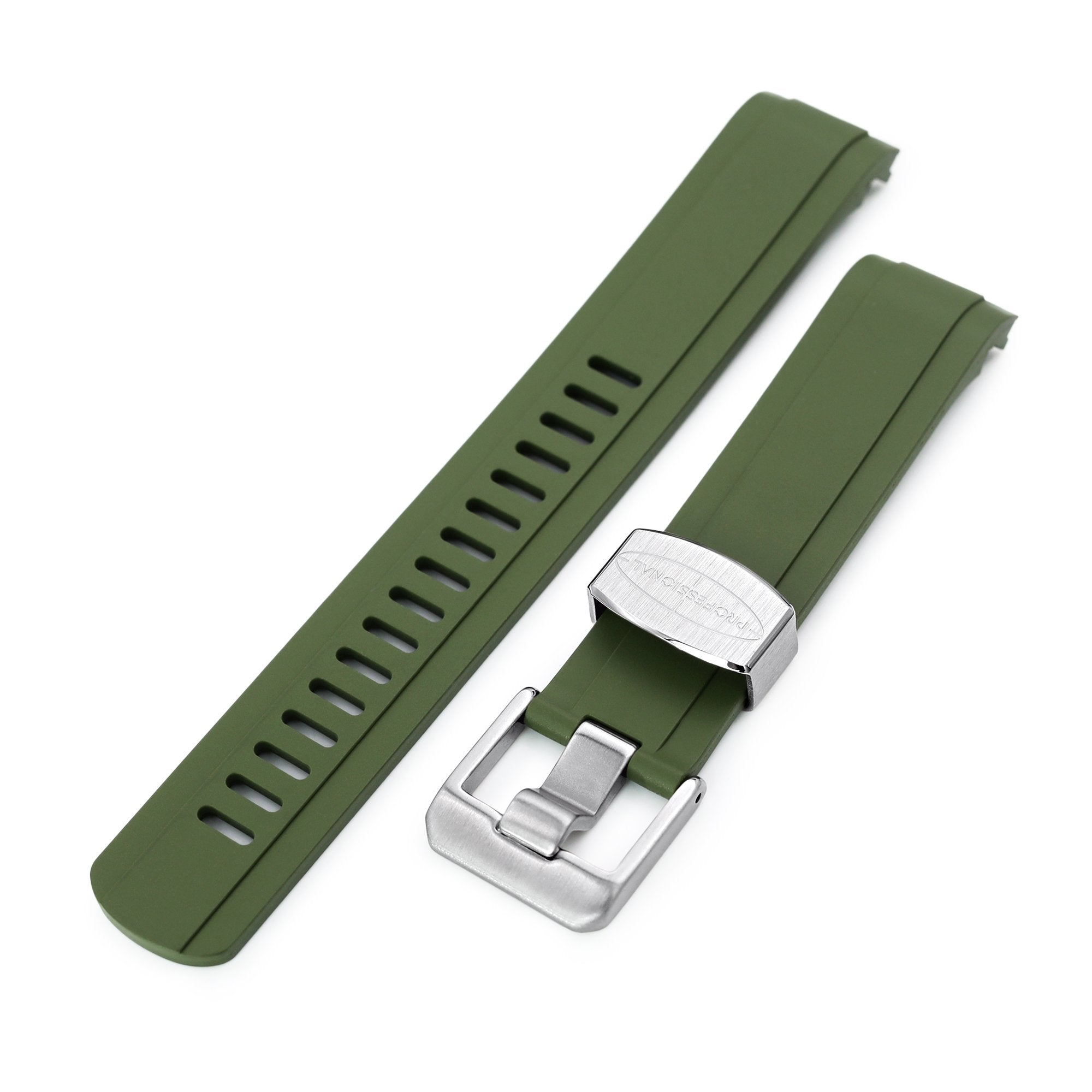 20mm Crafter Blue – Military Green Rubber Curved Lug Watch Strap compatible with Seiko Baby MM200 & Mini Turtles SRPC35 For Discount