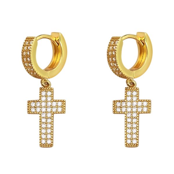 Sterling Silver CZ 2 Row Cross Dangle Earrings For Discount