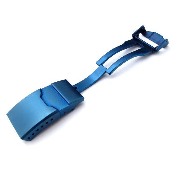 18mm, 20mm or 22mm Stainless Steel Button Chamfer double locks Diver Clasp for Watch Band, IP Blue Supply - Image 2