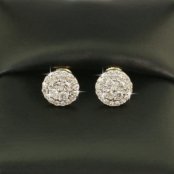 0.45 Carat Cluster Halo Diamond Earrings 10K Gold Fashion - Image 2