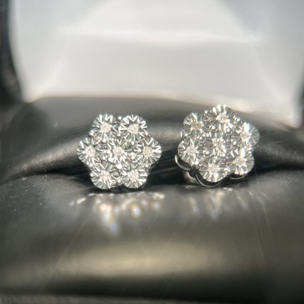 Real Diamond Sterling Silver Cluster Earrings For Discount - Image 3