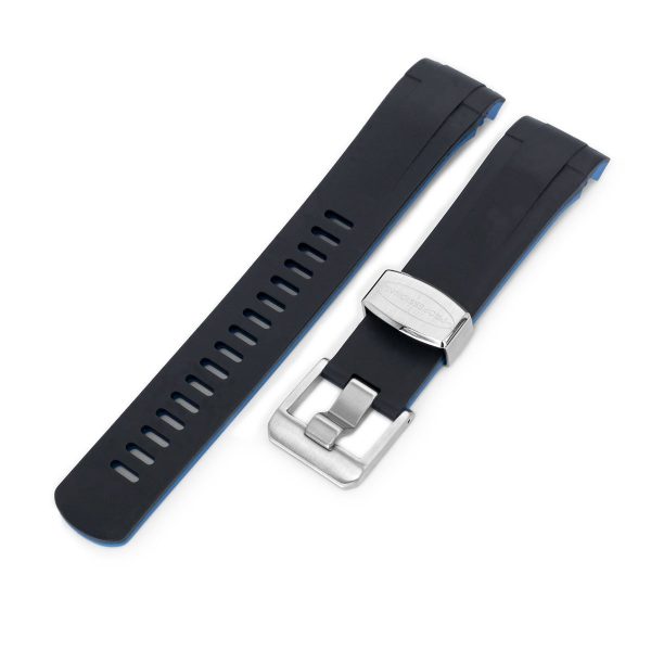 22mm Crafter Blue - Dual Color Black , Blue Rubber Curved Lug Watch Strap for TUD BB M79230 Supply