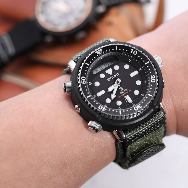 22mm MiLTAT Honeycomb Military Green Nylon Velcro Fastener Watch Strap, Brushed Stainless Buckle, XL Online Sale - Image 3