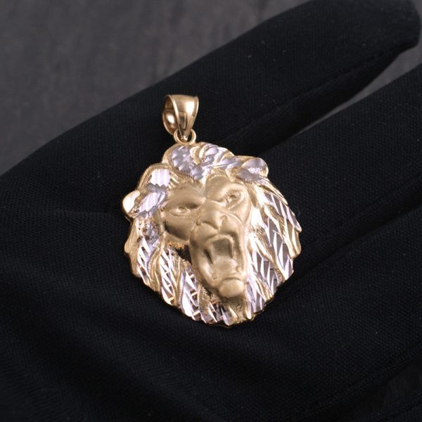 10K Gold Two Tone Diamond Cut Lion Pendant For Sale - Image 3