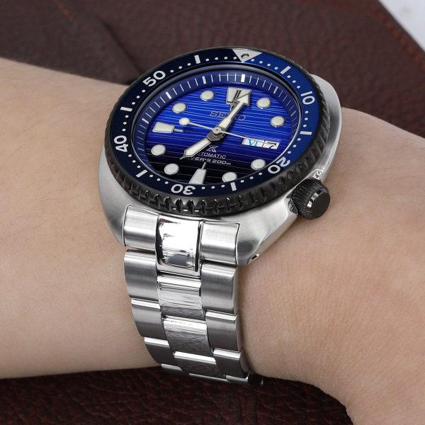 22mm Super-O Boyer Watch Band for Seiko New Turtles SRP777 SRP775 SRPA21 (PADI), Stainless Steel - Brushed, Polished Center Links, V Diver Clasp Online Sale - Image 3