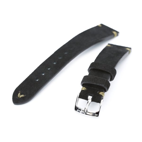 20mm Black Quick Release Italian Suede Leather Watch Strap,   Military Green St. Online Sale