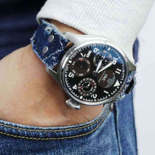 22mm MiLTAT Blue Distressed Denim Replacement Strap compatible with IWC Big Pilot, Rivet Lug For Discount - Image 3
