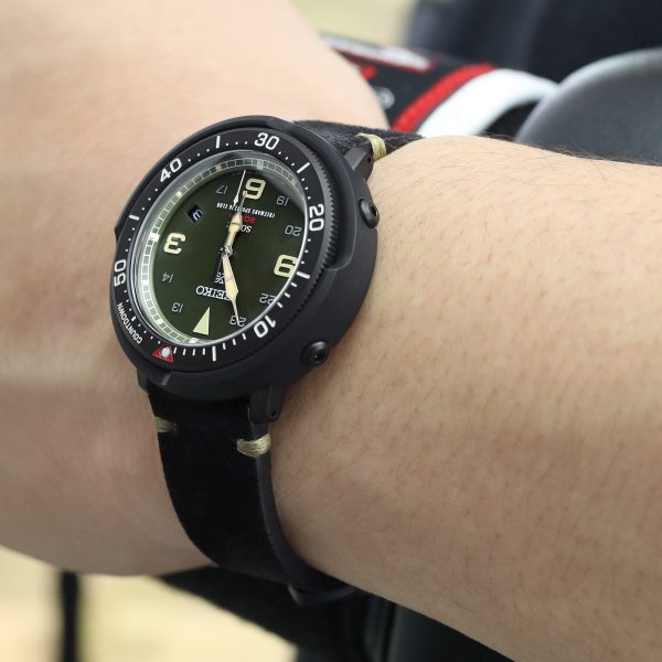 20mm Black Quick Release Italian Suede Leather Watch Strap,   Military Green St. Online Sale - Image 4