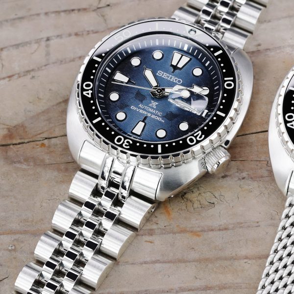 22mm Angus-J Louis JUB Watch Band for Seiko New Turtles SRP777 SRP775 SRPA21 (PADI), Stainless Steel - Brushed, Polished Center Links, V Diver Clasp Online Hot Sale - Image 2