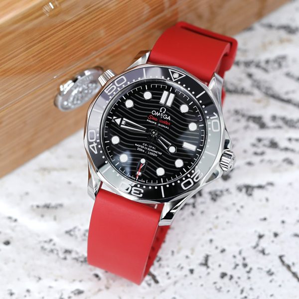 20mm or 22mm Straight End Red FKM Rubber Quick Release Watch Band, Brushed Cheap - Image 2