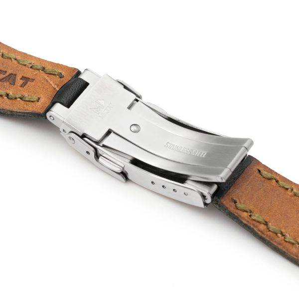 20mm Black Griffon One-Piece Handcrafted Italian Leather Watch Band, Olive Green Stitch Fashion - Image 5