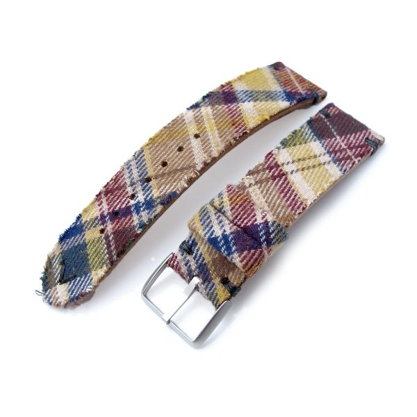 20mm MiLTAT Stewart Camel Tartan Pattern Watch Strap, Grey Stitching For Sale
