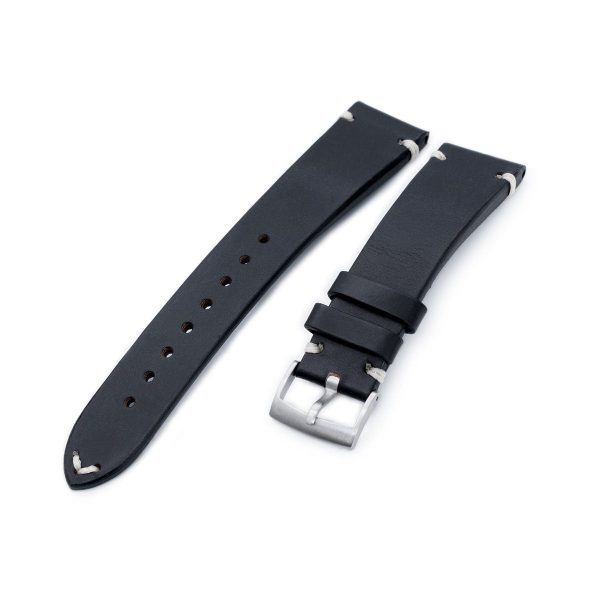 20mm, 21mm, 22mm MiLTAT Horween Chromexcel Watch Strap, Color Black, Beige Stitching Cheap
