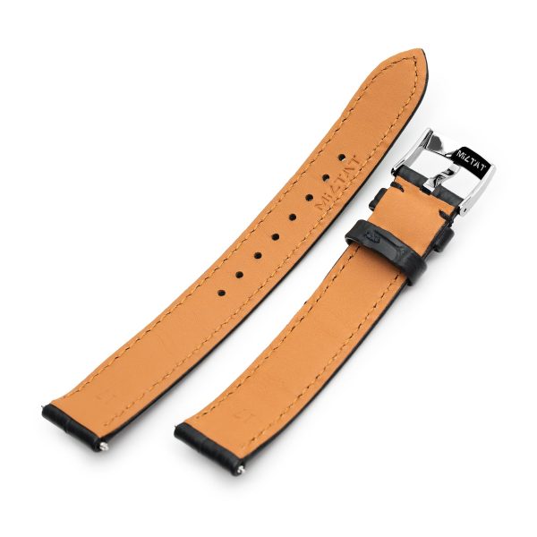 17mm Black CrocoCalf (Italian Croco Grain) Flat Watch Band Supply - Image 3