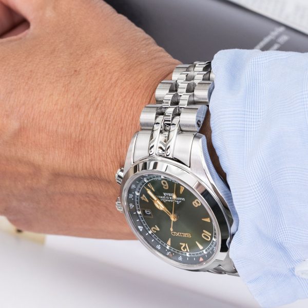 20mm Angus-J Louis JUB Watch Band for Seiko Alpinist SARB017 SPB155 SBEJ005 (compatible with Hamilton Khaki H70455733), Stainless Steel - Polished Center Links, V Diver Clasp on Sale - Image 4