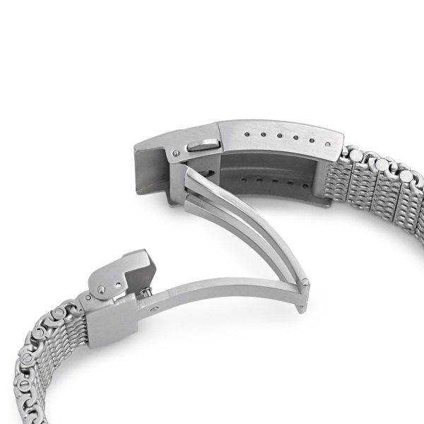 Curved End Massy Mesh Watch Band for TUD BB 79230, V-Clasp, Brushed For Discount - Image 4