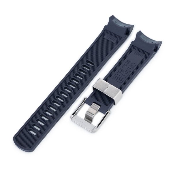 22mm Crafter Blue - Dark Blue Rubber Curved Lug Watch Strap for TUD BB M79230 For Sale - Image 2