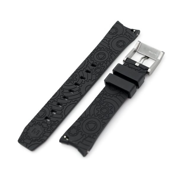 20mm Wheels Resilient Curved End FKM Rubber watch strap, Black on Sale - Image 5