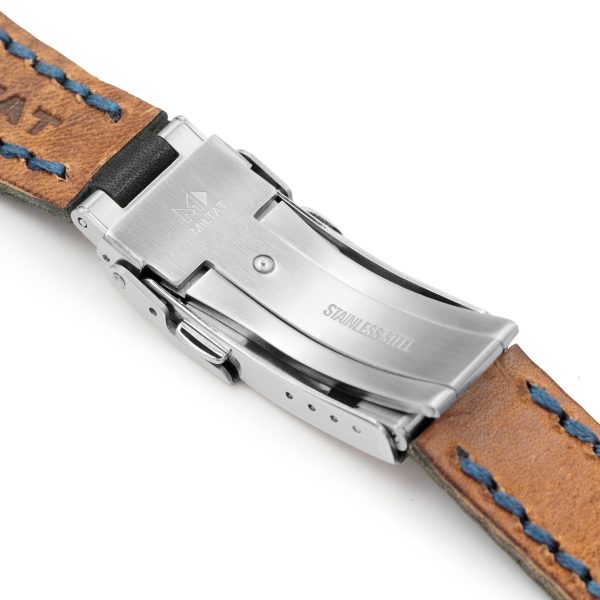 20mm Black Griffon One-Piece Handcrafted Italian Leather Watch Band, Blue Stitch For Cheap - Image 5