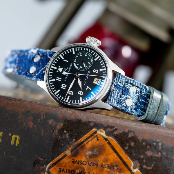 22mm MiLTAT Blue Distressed Denim Replacement Strap compatible with IWC Big Pilot, Rivet Lug For Discount - Image 5