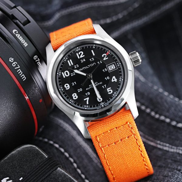 Straight Quick Release Canvas Watch Strap in Orange, 20mm or 22mm Cheap - Image 4