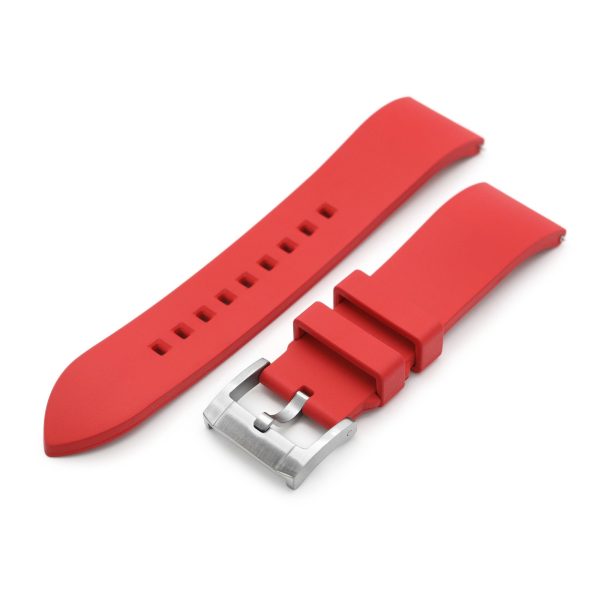 20mm or 22mm Straight End Red FKM Rubber Quick Release Watch Band, Brushed Cheap