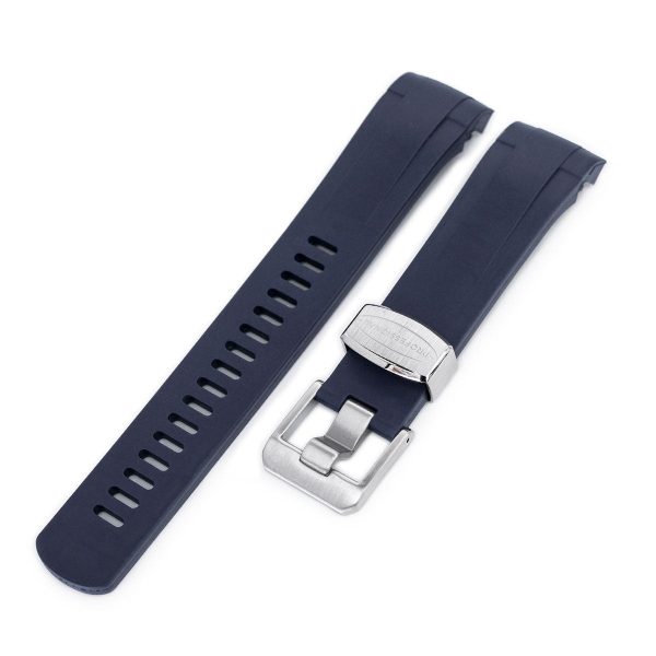 22mm Crafter Blue - Dark Blue Rubber Curved Lug Watch Strap for TUD BB M79230 For Sale