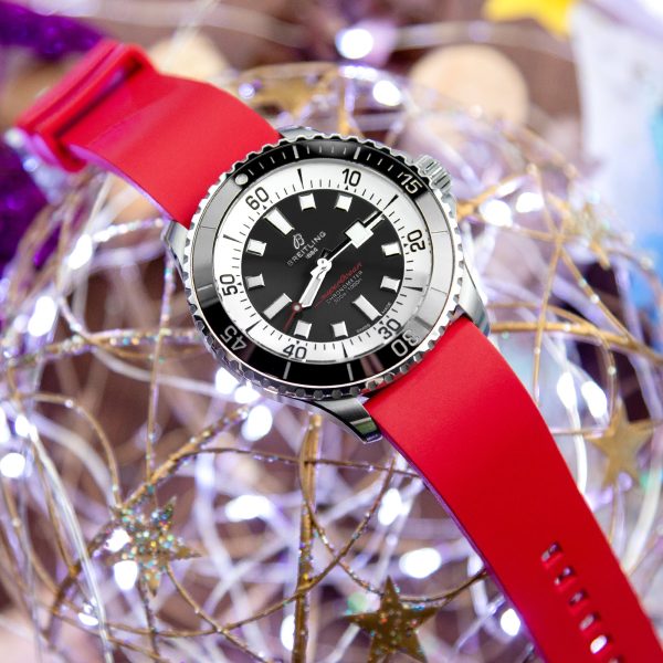 20mm or 22mm Straight End Red FKM Rubber Quick Release Watch Band, Brushed Cheap - Image 5