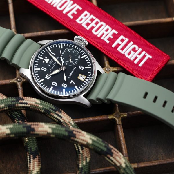 Q.R. Firewave Resilient Curved End FKM rubber Watch Strap, Ash Green 22mm Discount - Image 2