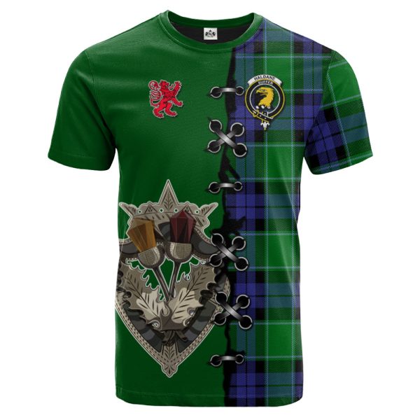 Haldane Tartan T-shirt - Lion Rampant And Celtic Thistle Style Discount