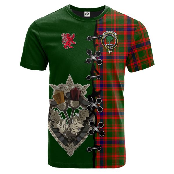 Kinninmont Tartan T-shirt - Lion Rampant And Celtic Thistle Style on Sale